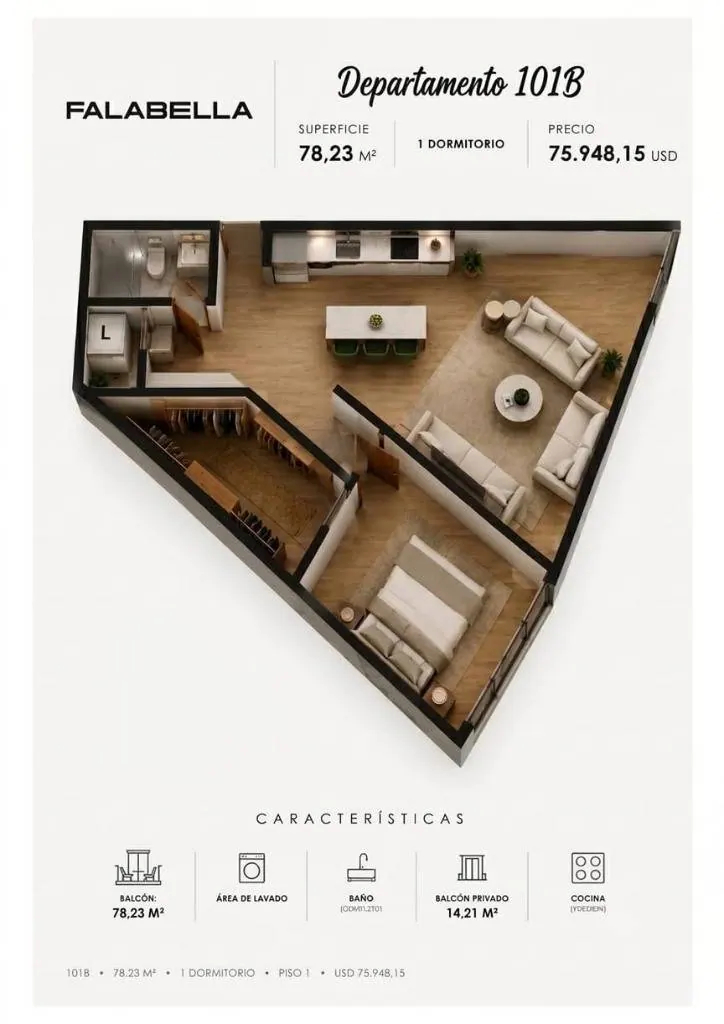 1-bedroom apartment in pre-construction in the Falabella gated: foto 3 de 4