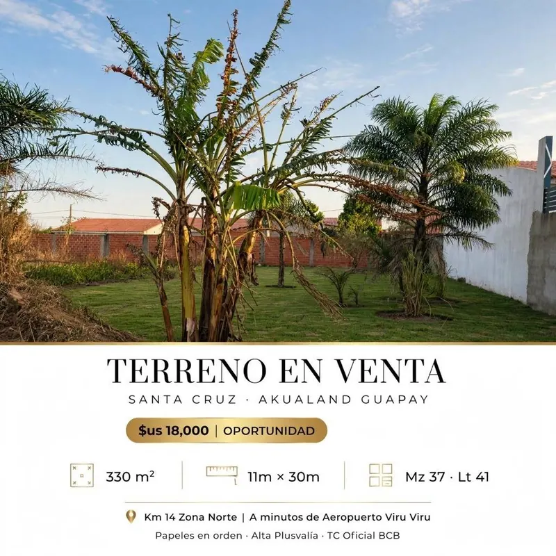 Terreno de 330 m² en venta en la urbanización Akualand Guapay: foto 1 de 3