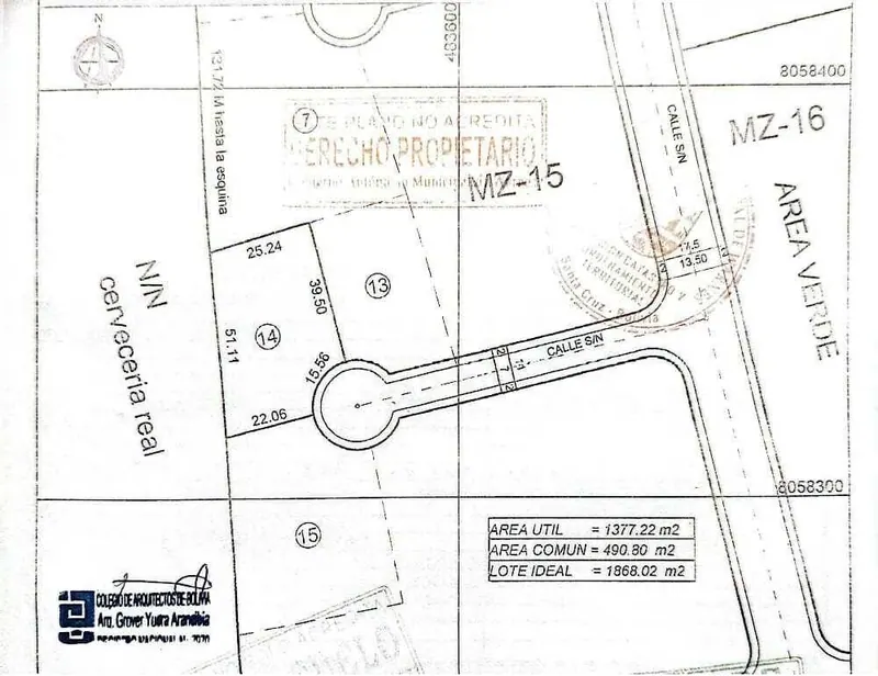 Terreno de 1.377,22 m² en venta en Complejo Campestre Norte I, Warnes: foto 2 de 8