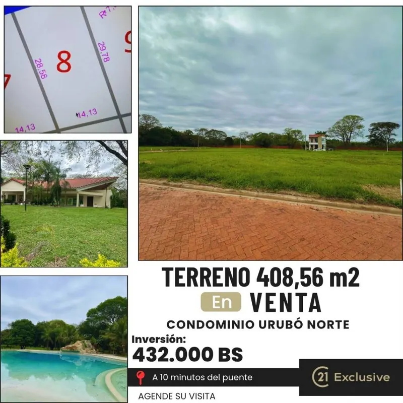 Terreno de 408,56 m² en venta en el Urubó, urbanización privada: foto 2 de 10