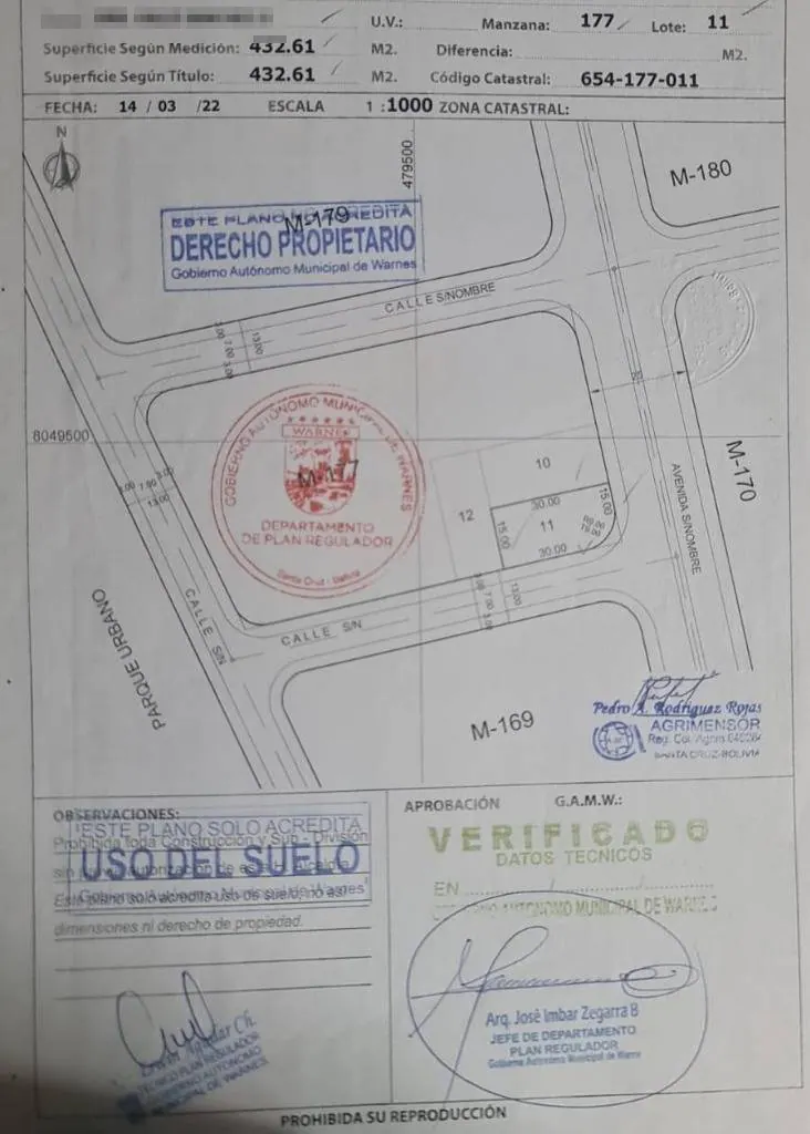 Terreno en esquina de 432,61 m² en venta en Valle Sánchez, Warnes: foto 5 de 10