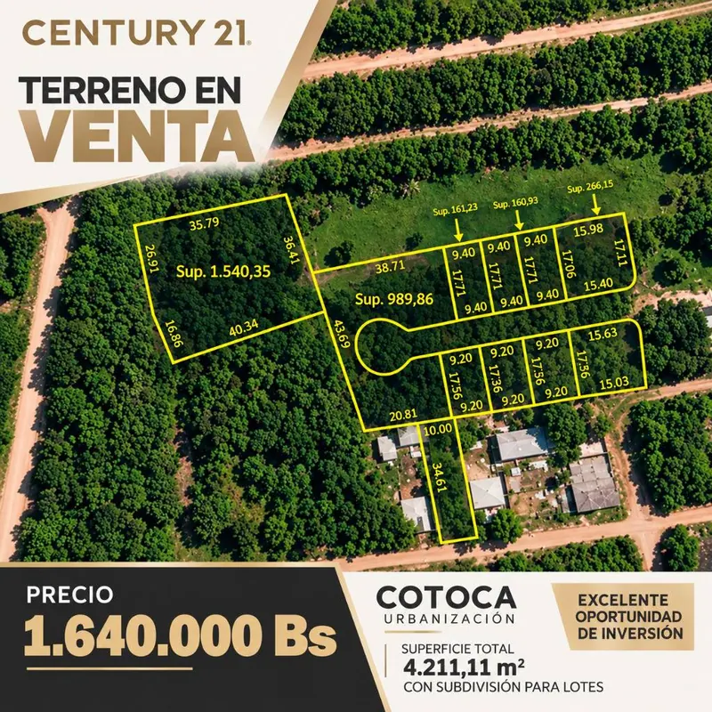 4,211.11 m² lot for sale in Villa Mirna, Cotoca: foto 1 de 1