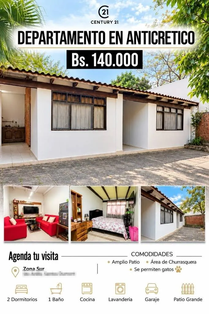 2-bedroom apartment with garage for anticrético, South Zone: foto 2 de 11