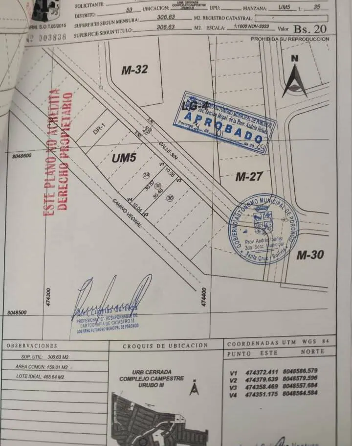 Terreno de 306,63 m² en venta en el complejo Urubó 3, Urubó: foto 3 de 8