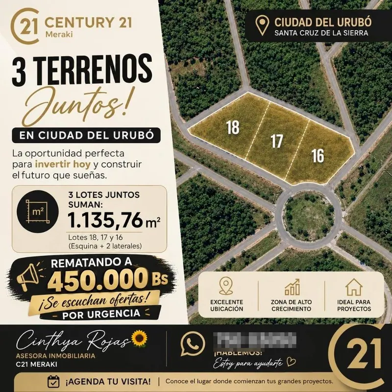 Terreno de 1.135,76 m² en venta en Ciudad del Urubó, 3 lotes: foto 1 de 1