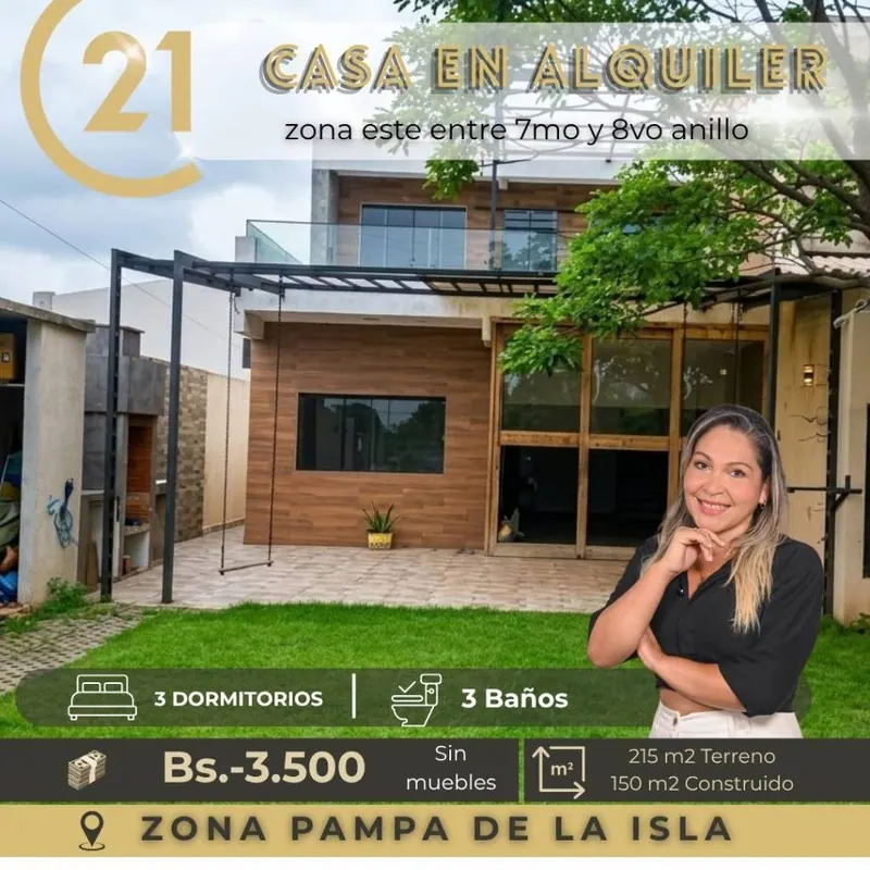 Casa de 3 dormitorios en alquiler en Pampa de la Isla, Zona Este