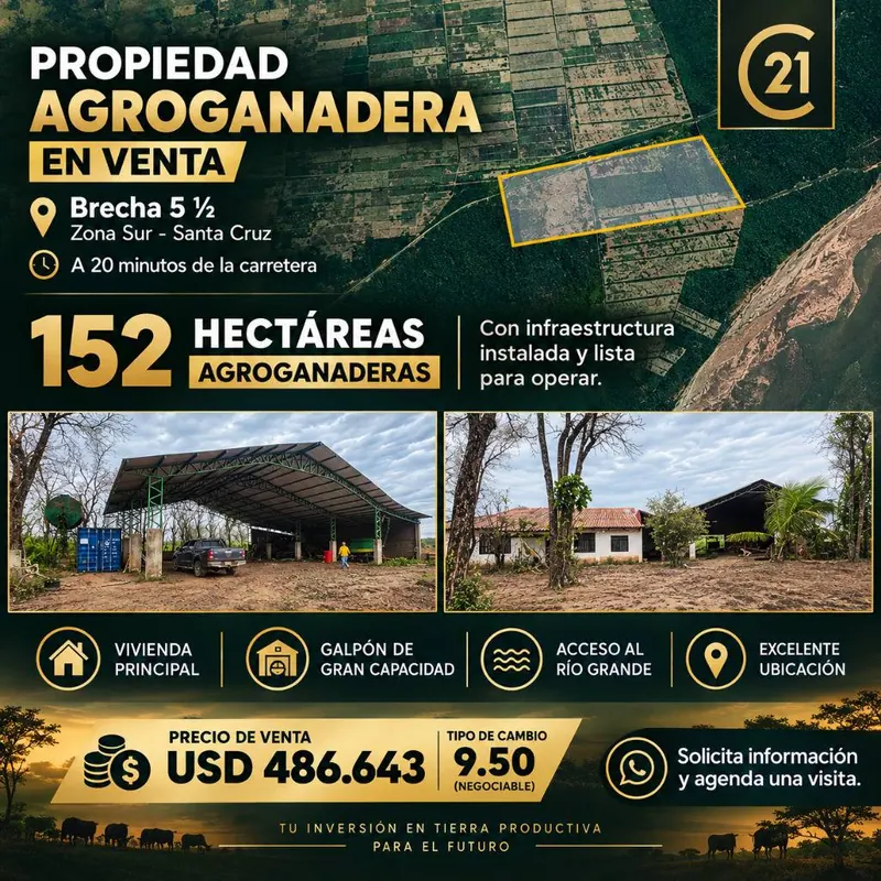 Propiedad agroganadera de 152 hectáreas en venta en Brecha 5 ½: foto 2 de 5