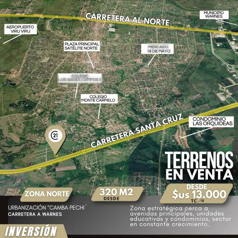 Terreno de 320,94 m² en venta en la doble vía Santa Cruz–Warnes: foto 1 de 2