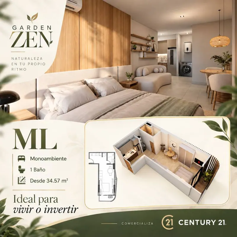 Monoambiente de 40 m² en venta en Garden Zen, Equipetrol: foto 1 de 7