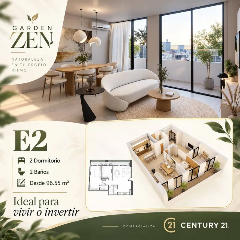 Departamento de 2 dormitorios en venta en Garden Zen, Equipetrol