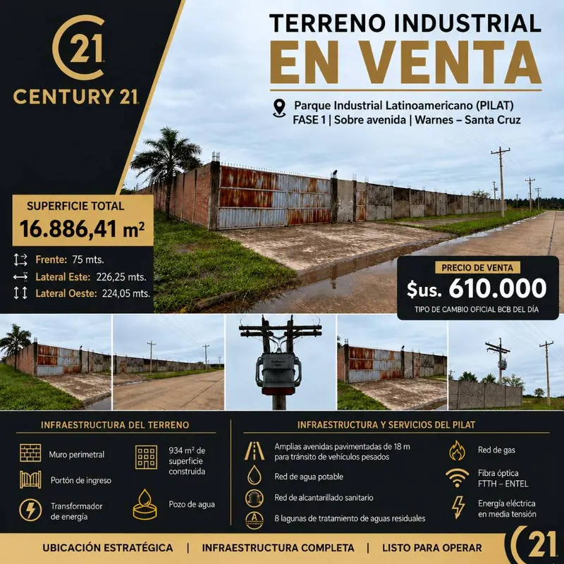 Terreno industrial de 16.886,41 m² en venta en el PILAT, Warnes: foto 2 de 6