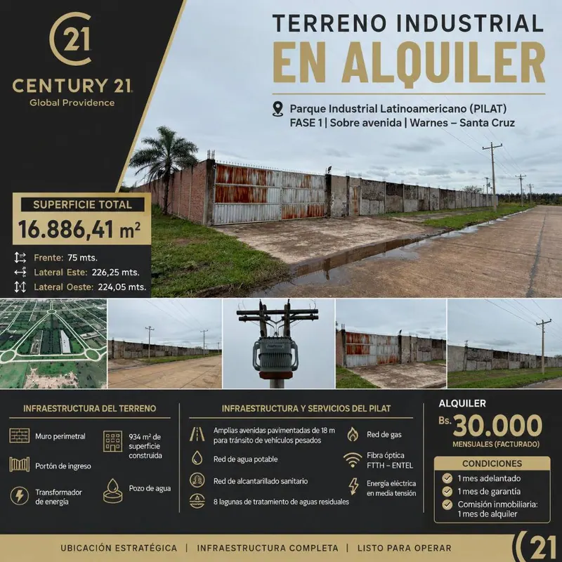 16,886.41 m² industrial lot for rent in PILAT, Warnes: foto 2 de 6