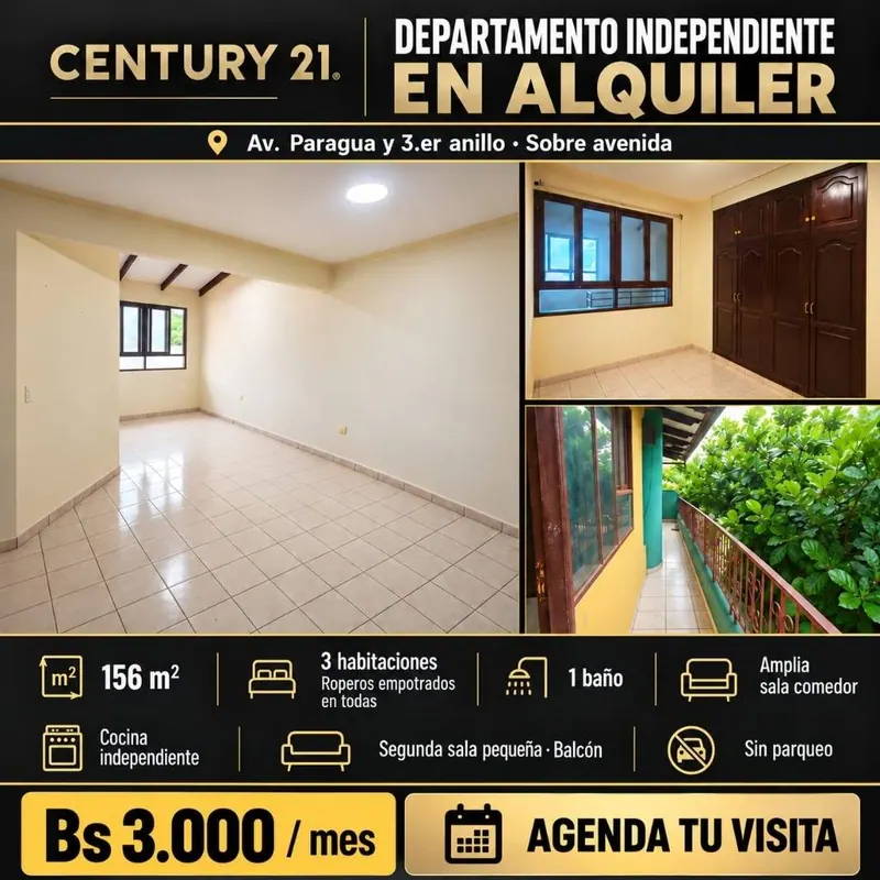 Departamento de 3 dormitorios en alquiler sobre la Av. Paraguá, Zona Norte: foto 2 de 13
