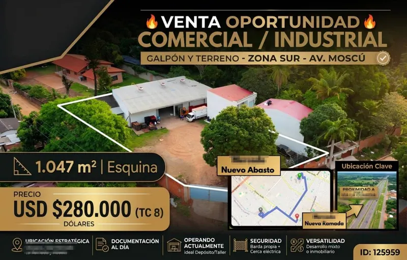 Terreno de 1.047 m² con galpón industrial en venta en la Zona Oeste