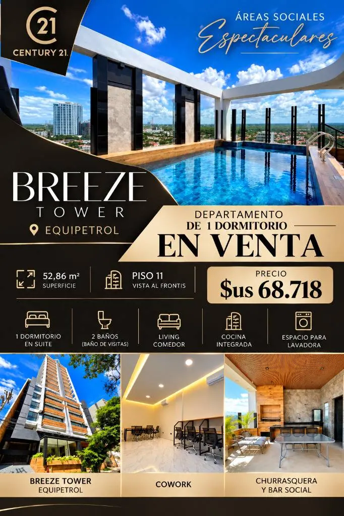 Departamento de 1 dormitorio en venta en Breeze Tower, Equipetrol: foto 2 de 10