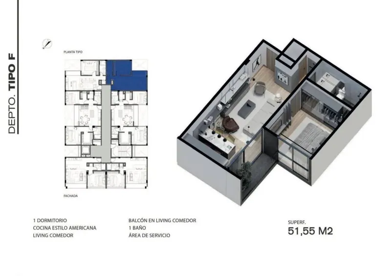 Departamento de 1 dormitorio en venta en la Zona Norte, 51,55 m²: foto 6 de 6