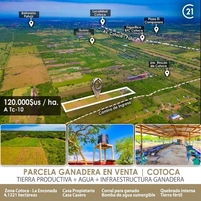 Parcela ganadera de 4,1321 hectáreas en venta en Cotoca, La Enconada: foto 2 de 6