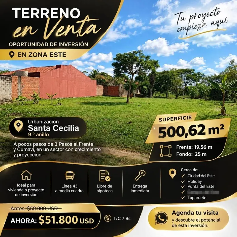 Terreno de 500,62 m² en venta en la urbanización Santa Cecilia: foto 2 de 9