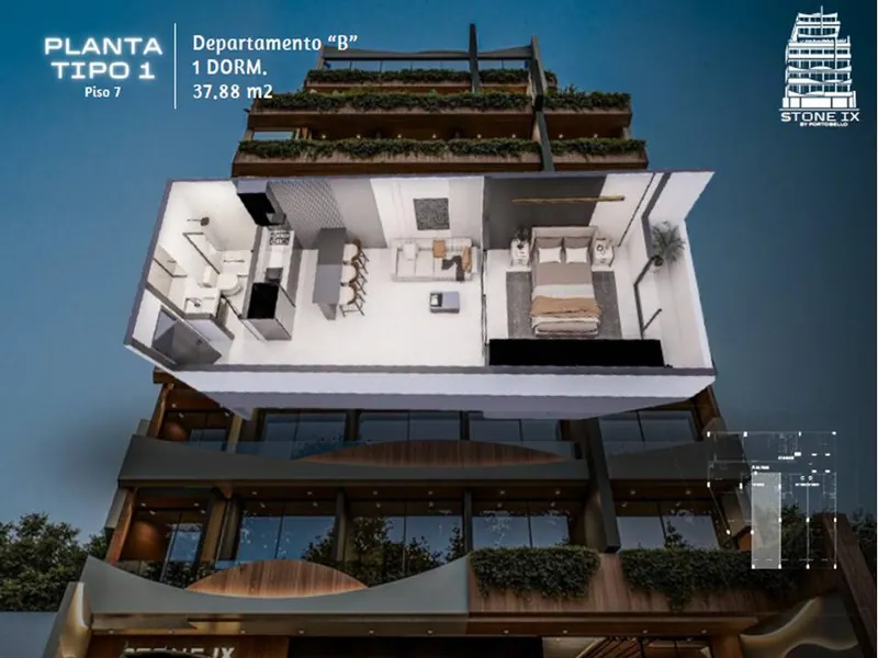 Monoambiente de 37,88 m² en preventa en Stone IX, Zona Norte: foto 9 de 9