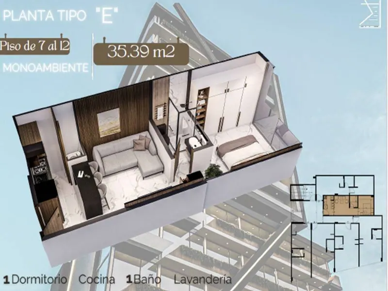 Monoambiente de 35,12 m² en venta en Equipetrol: foto 10 de 10