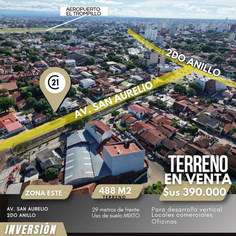 Terreno comercial de 488 m² en venta sobre la Av. San Aurelio