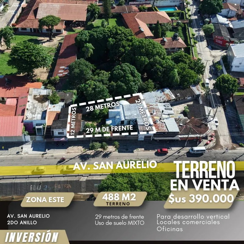 Terreno comercial de 488 m² en venta sobre la Av. San Aurelio: foto 4 de 6