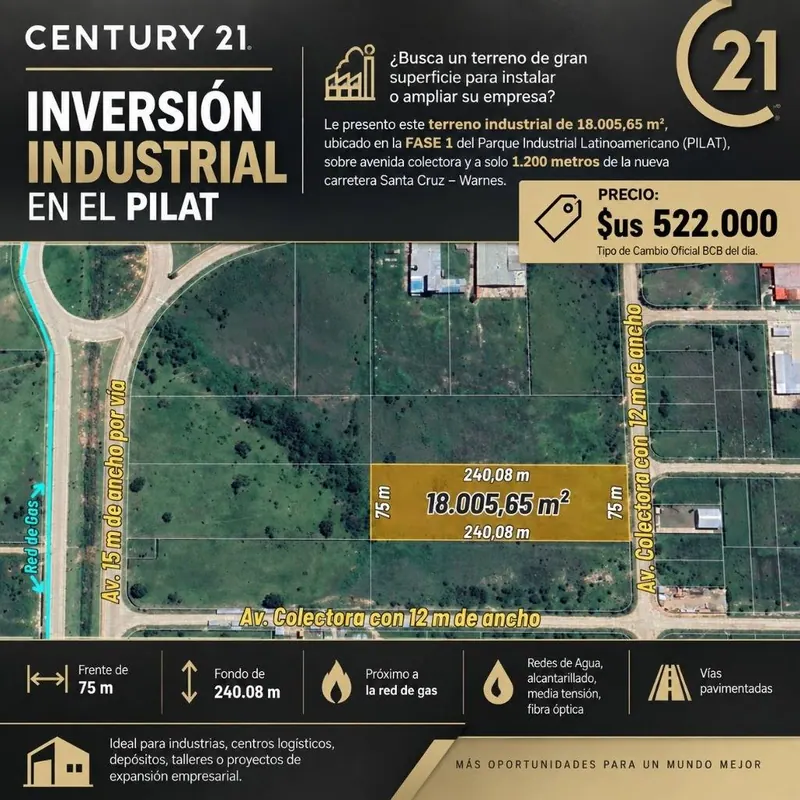 18,005.65 m² industrial lot for sale in PILAT, Warnes: foto 4 de 4